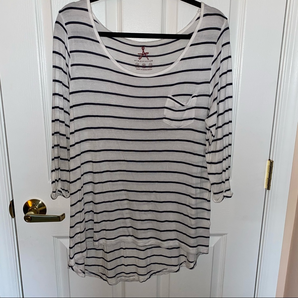White & Black striped 3/4 length sleeve top